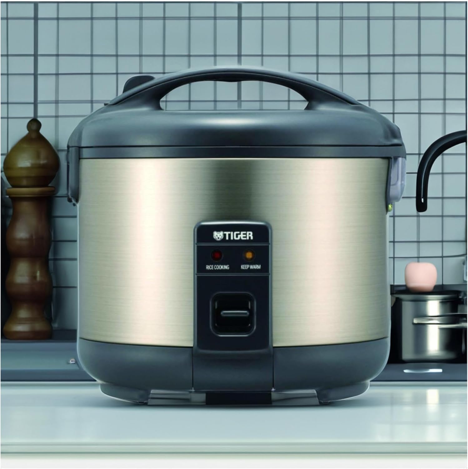 Tiger JNP-S18U Stainless Steel 10-Cup Conventional Rice Cooker (Urban Satin) Bundle with Rice Washing Bowl and Bamboo Spoon (3 Items)