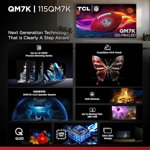 TCL 55-Inch Class QM7K Series QD-Mini LED 4K UHD Google Smart TV Best Premium Mini-LED TV - QLED, 144hz, 240hz Gaming Rate, Anti-Reflective Screen, Bang & Olufsen Audio, Atmos (55QM7K, 2025 Model)