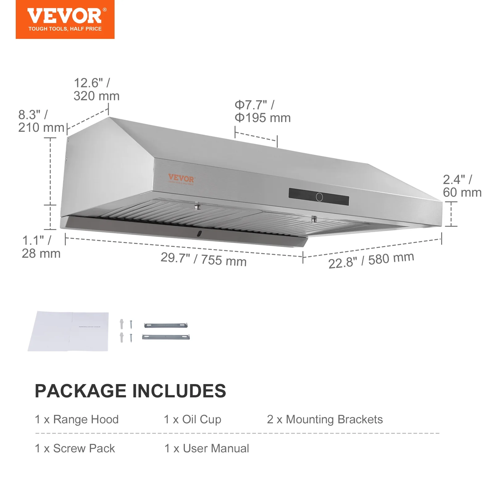 BENTISM 30inch Under Cabinet Range Hood ，558cfm 3 Speed Exhaust Fan,110V Ductless Kitchen Vent Range Hoods Stainless Steel LED with Touch Control Panel Ultra-Quiet