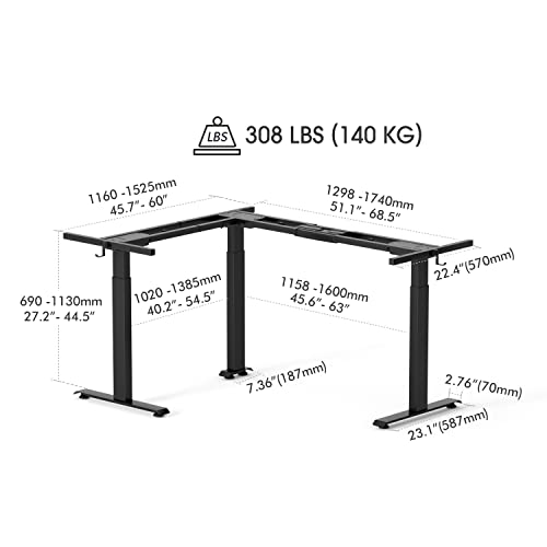 FEZIBO Triple Motor L Shaped Standing Desk Frame Height Adjustable, Electric Standing Desk Legs for 55 Inches to 75 Inches Desk Tops, Home Office Sit Stand Desk Base, Black (Frame Only)