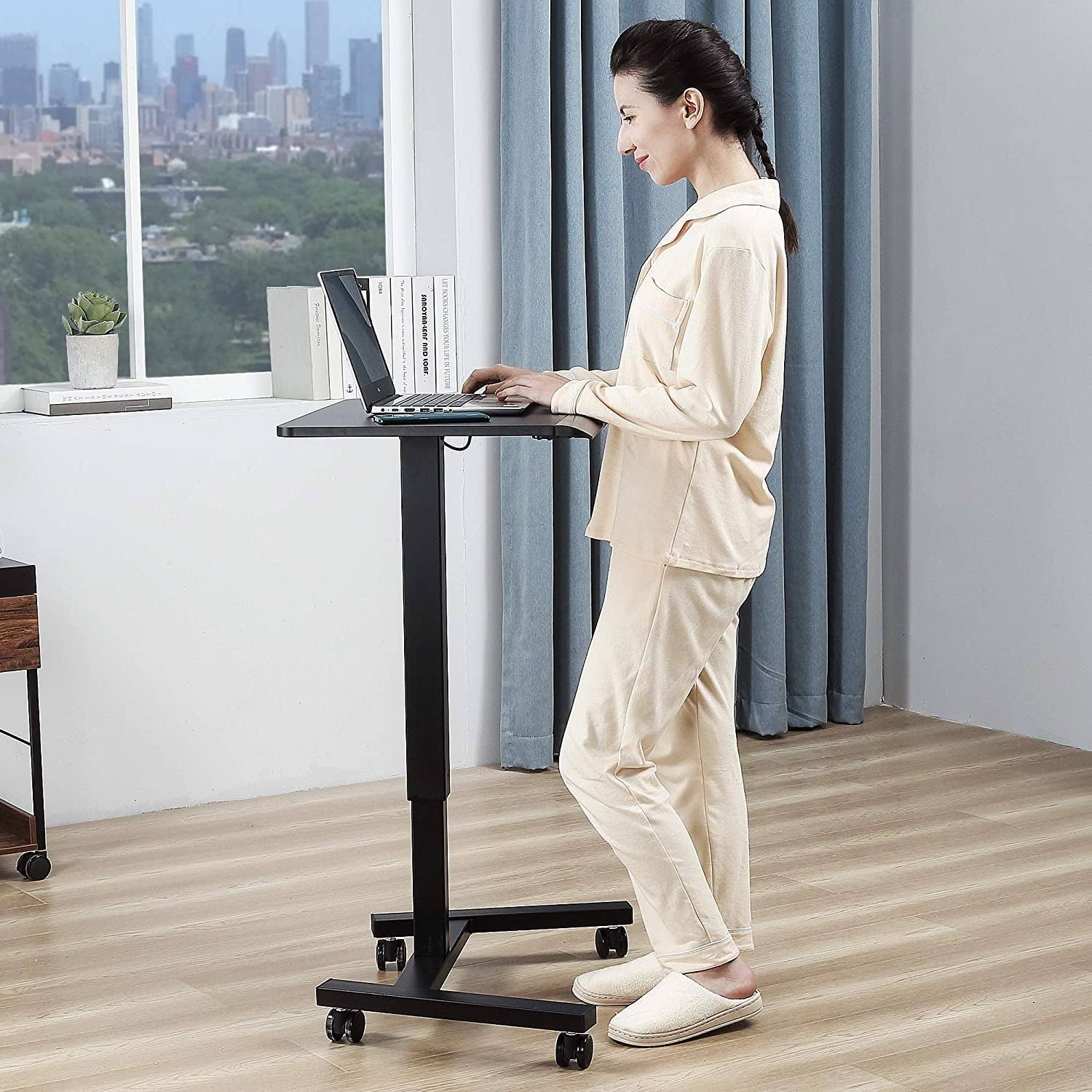 Mobile Laptop Desk Cart Rolling Sit to Stand Adjustable Height - Black