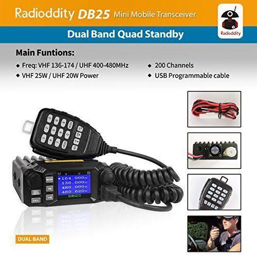 Radioddity DB25 Pro Dual Band Quad-standby Mini Mobile Car Truck Radio VHF UHF 4 Color Display 25W Vehicle Transceiver with Cabl