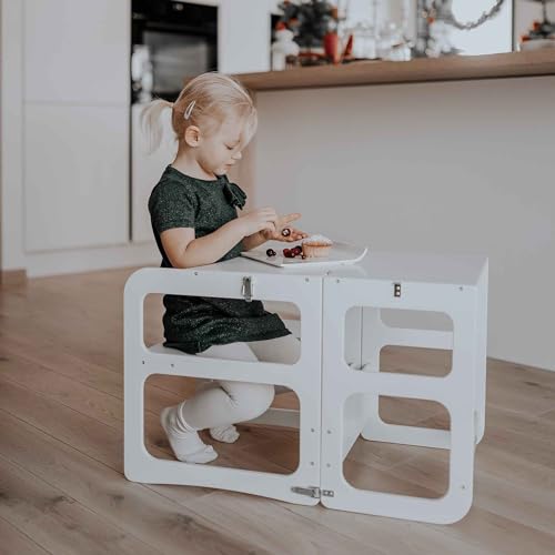 Kitchen Tower - Montessori Tower and Step Helper for Children - Foldable Study Table and Chair - Kitchen Helper (Black Color)
