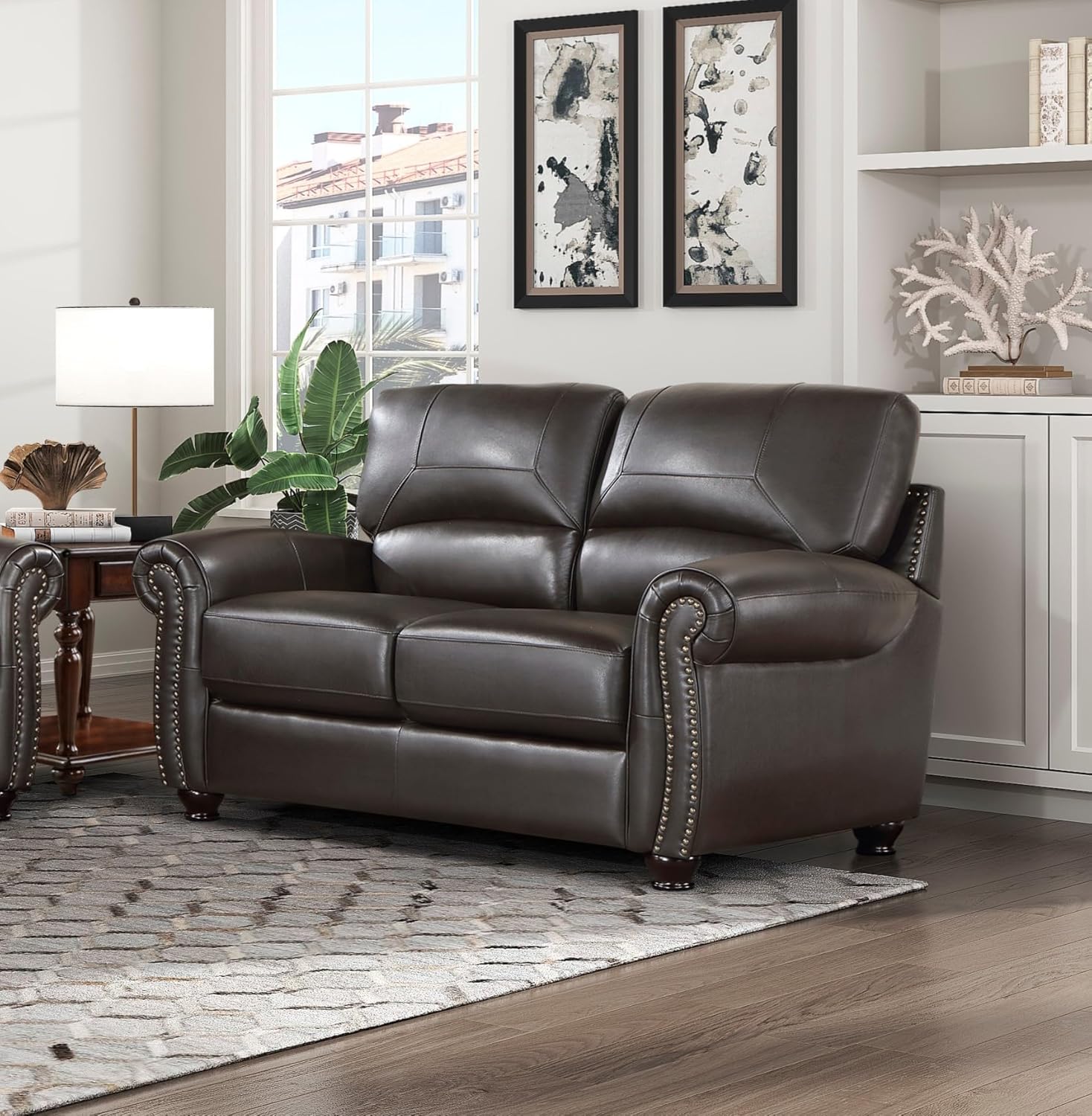 Traditional Living Room 3pc Sofa Set Brown Leather Plush Sofa Loveseat Chair