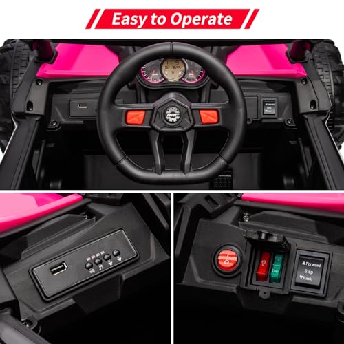 24V Ride On UTV Car, Battery Powered Electric Vehicles, Kids UTV with Remote Control, Spring Suspension,200W Motor, Metal Frame, USB, Music, LED Lights, Ride On Toy for Kids