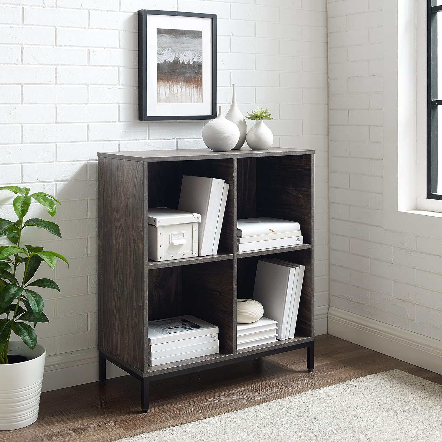 Crosley Furniture Jacobsen Record Storage Cube Bookcase, Brown Ash