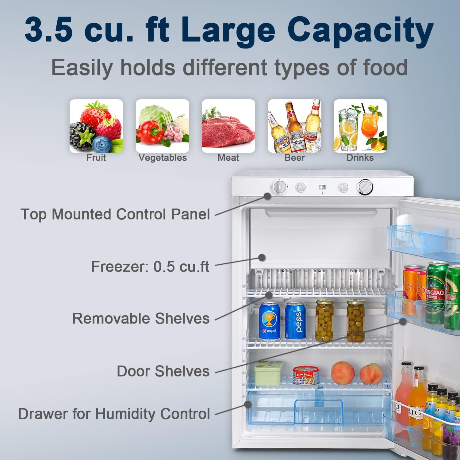 Smad Propane Refrigerator 3 Way Propane Fridge for RV Outdoor Camper Gas 110V 12V,1.4 Cu.ft.