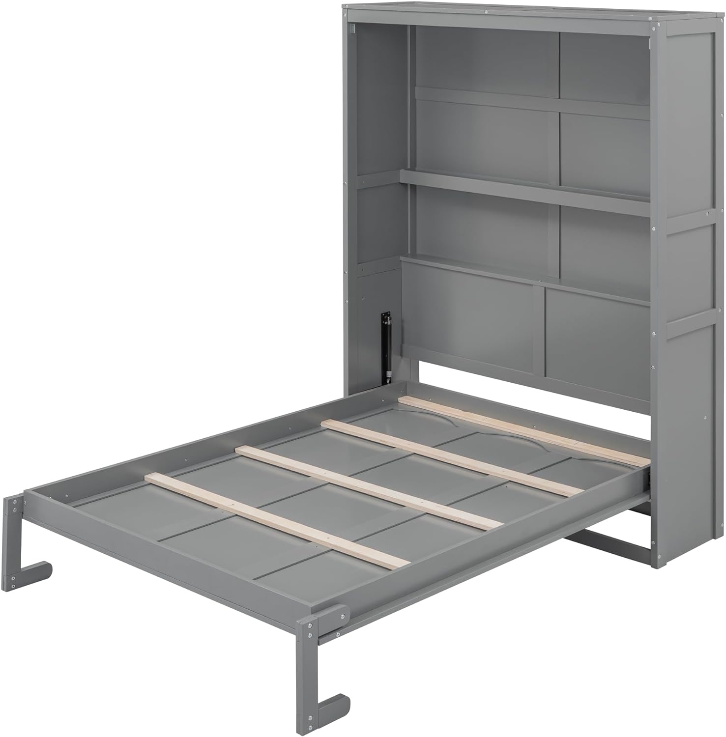 Bellemave Murphy Bed Full Size, Cabinet Bed Frame with Storage Shelves, Modern Wood Foldable Wall Bed for Home Office Studio, Gray
