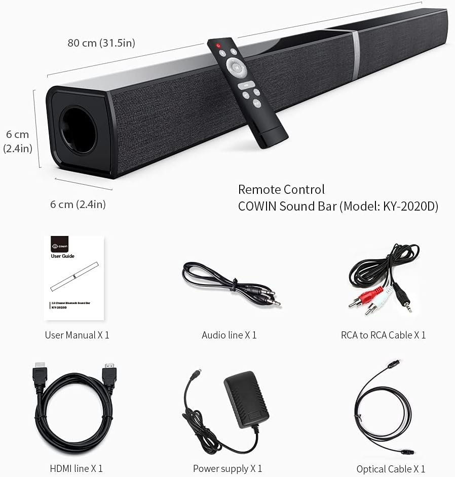 Sound Bar, MEGONG 2020D Split Soundbars for TV 50W 32-Inch Wired & Wireless Bluetooth Sound Bars Home Theater Surround Speakers (Optical/HDMI/Aux/Remote Control/Wall-Mounted) Pack of 2