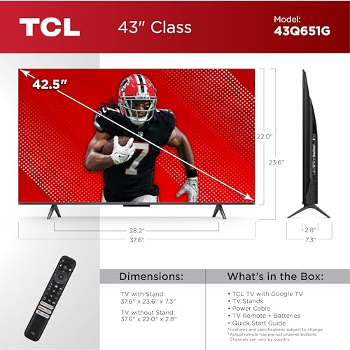 TCL Q65 QLED 4K UHD Smart TV with Google TV Dolby Vision, Dolby Atmos, HDR Pro+, Game Accelerator Enhanced Gaming, Voice Remote, Compatible with Alexa, Streaming Television