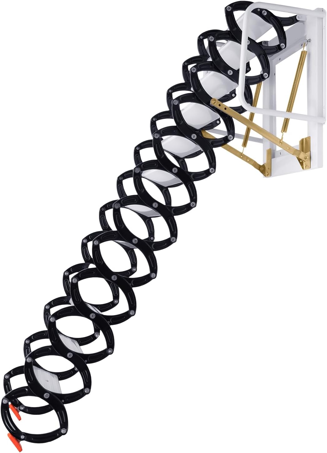 Wall Mounted Folding Ladder, 9.5ft 12steps Attic Loft Ladder Stair Attic Pull down Stair for Cottage Basement Retractable Attic Ladder with Armrests, 882 lbs Load-bearing(Black+White)
