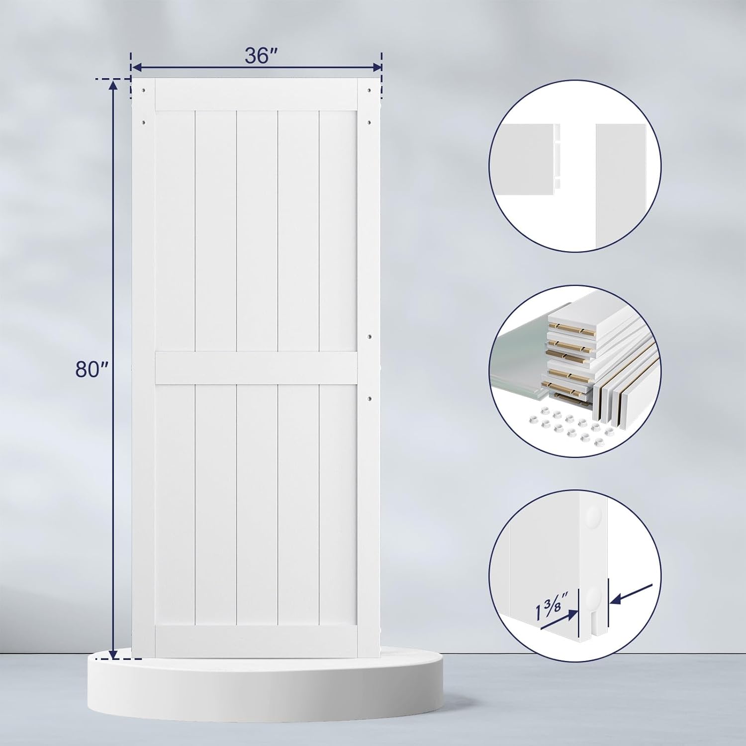 SmartStandard 36 x 80 inch White Slidng MDF Barn Door with 6.6FT Black Sliding Door Hardware Kit & Handle, Pre-Drilled Ready to Assemble, Waterproof PVC Coating, H-Frame