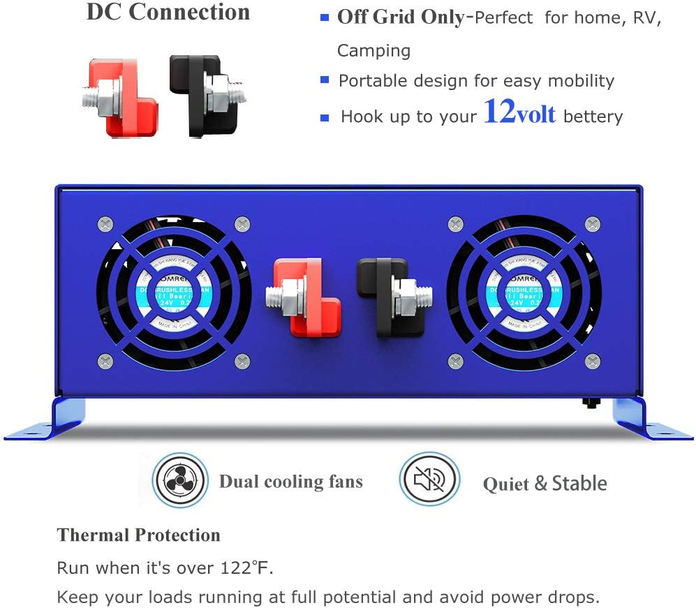 XYZ INVT 2500W Pure Sine Wave Inverter 24v to 110V 120V AC with Wireless Remote Switch, 5000 watt Surge, Power Inverter for Truck, RV Car Camping, Solar System, Grid Off.