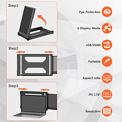 Laptop Screen Extender, 15.6" Portable Monitor for Laptop with 120% sRGB, FHD IPS & USB to HDMI Hub & 235° Rotation, Triple Monitor Extender Plug & Play Fits for All Laptops (Mac/Win/Android)