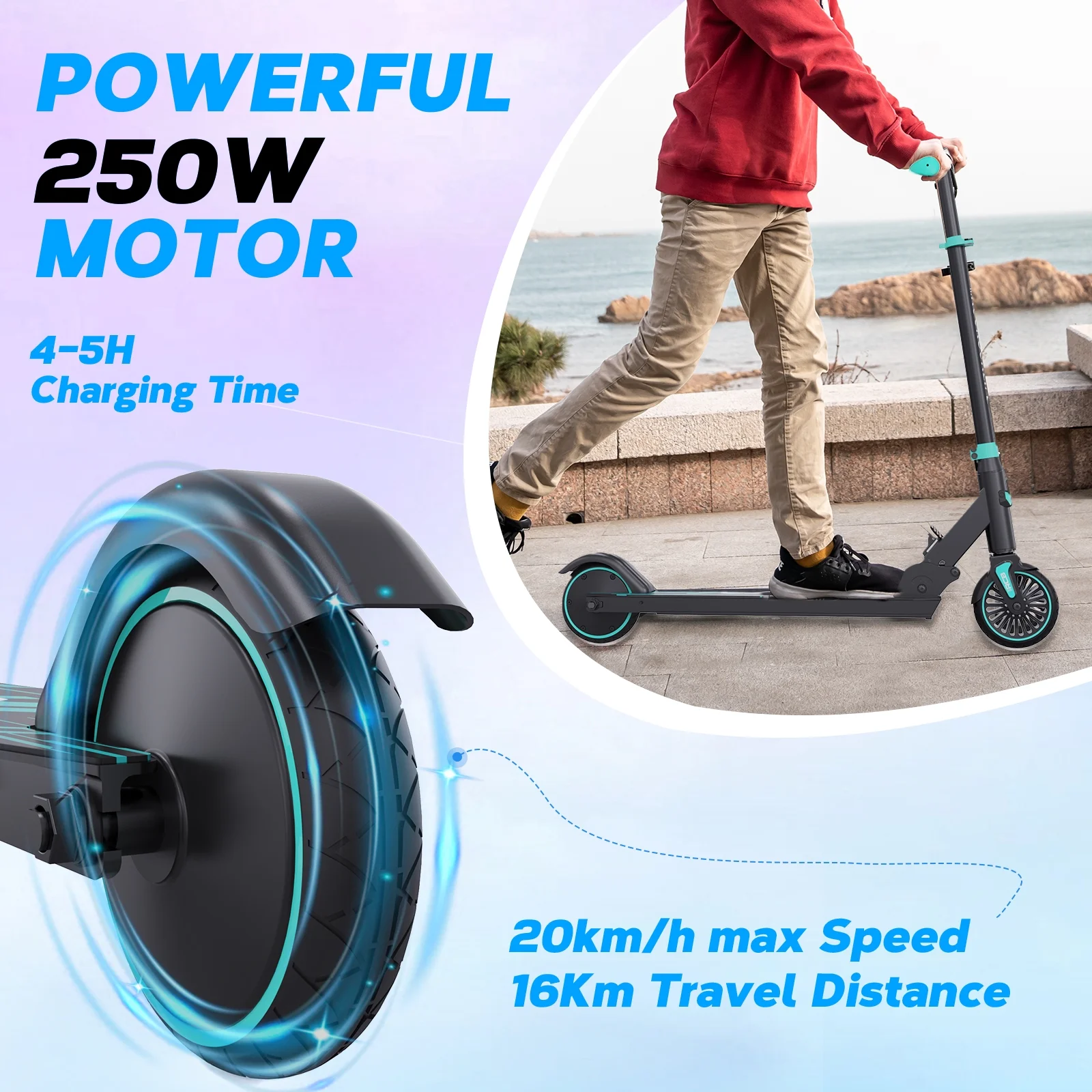 RCB Electric Scooter for Kids Ages 8+, Lightweight and Foldable, Max 10 Miles & 12.5Mph, Double Brake, Adjustable Height Anti-Slip Handlebars,Blue - Curated Treasures Market