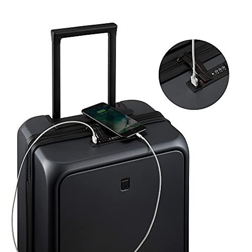 LEVEL8 Road Runner Pro Carry-On Luggage, 20” Lightweight PC Hardside Suitcase with Wheels, Spinner Trolley for Luggage with Front Compartment, Tsa Lock, Black