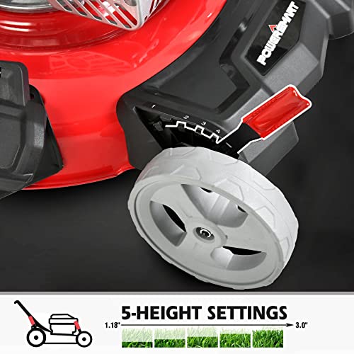 PowerSmart 21 in. Self Propelled Lawn Mower with Briggs and Stratton E550 140cc Gas Engine, 3-in-1 Mulch, Bag, Side Discharge Features, Adjustable Cutting Height, High Rear Wheels