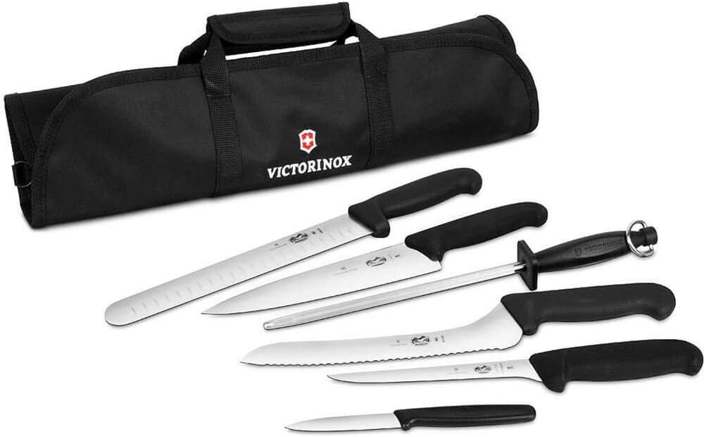 Victorinox Forschner 7 Pc Fibrox Deluxe Culinary Knife Roll Set,Black