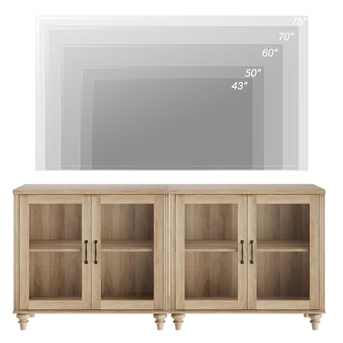 WAMPAT Entertainment Center with Bookshelves for TVs up to 75", Farmhouse Wall Unit TV Stand with 8 Doors & 4 Drawer, Media Console Table for Living Room, Bedroom & Home Theater, Off White
