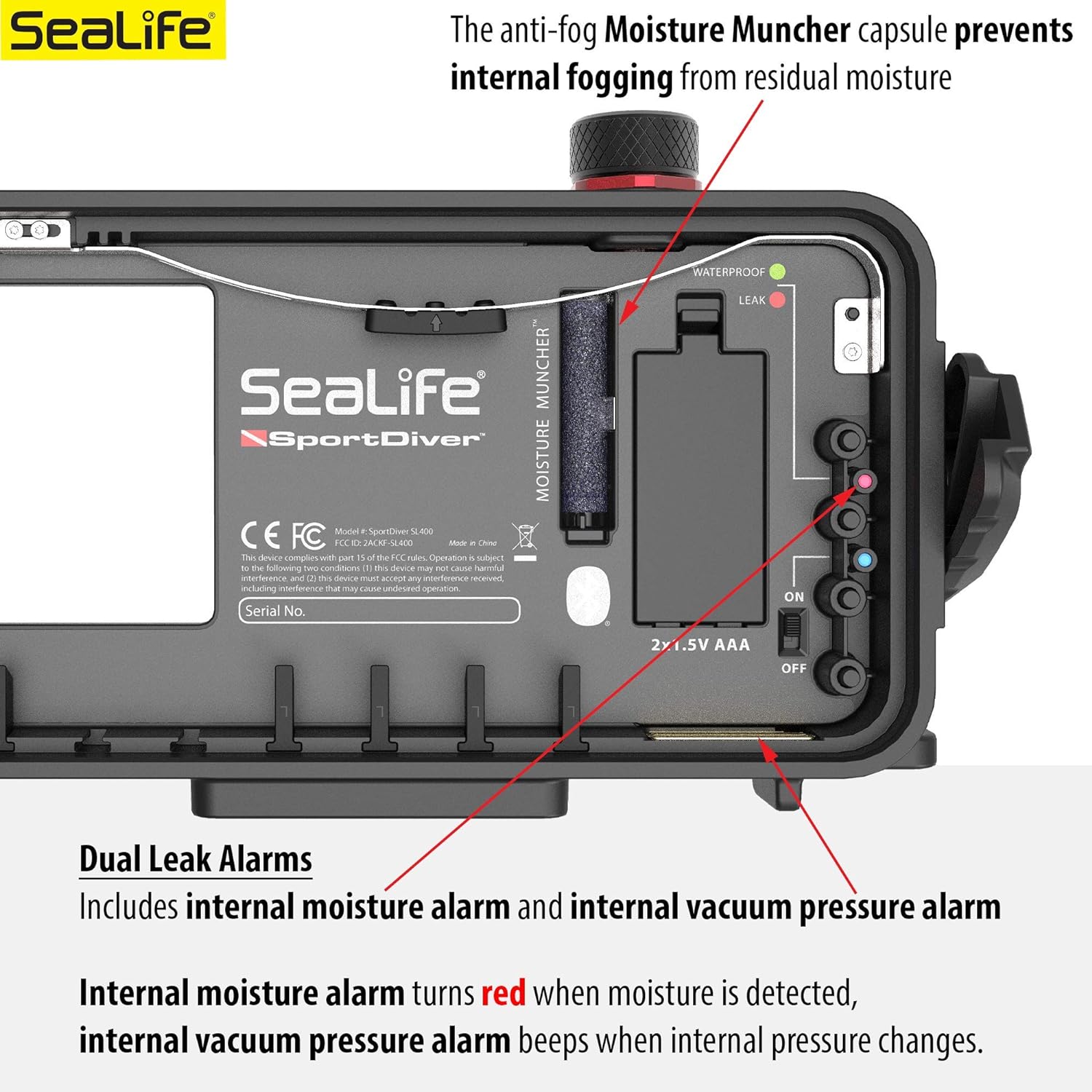 Underwater Smartphone SeaLife Scuba Case – Waterproof Photography, Access Camera Controls, Leak Alarms, Black, Without Light