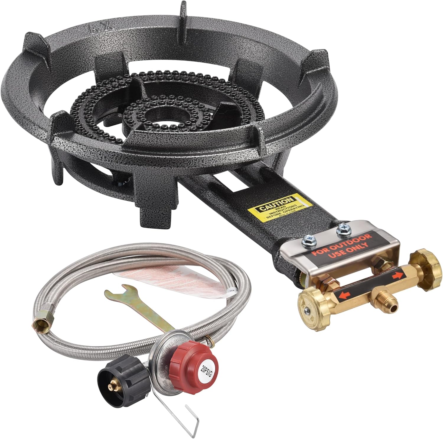 ARC 2541S, Super Propane Burner, 80000 BTU 13 Large Heavy Duty Cast Iron High-Pressure Camping Stove with 0-20 PSI CSA Adjustable Regulator&Hose, Perfect for Outdoor Cooking, Home Brewing, Turkey Fry