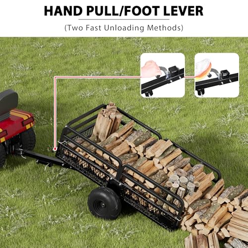 ATV Trailer Steel Dump Cart, Heavy Duty Carts with Wheels 1500lbs 15 cu. ft Capacity Utility Trailer Yard Garden Trailer W/Support feet & Removable Sides for Tractors, ATV, UTV, Lawn Mowers