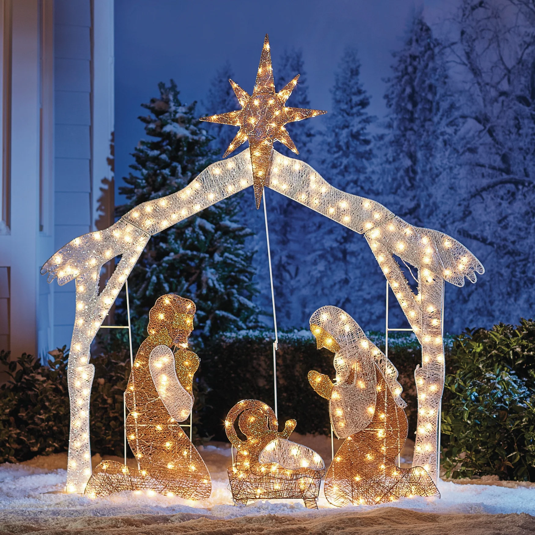 BrylaneHome 6 Ft Outdoor Christmas Nativity Set LED Lights Large Yard Decoration - Nativity Scene