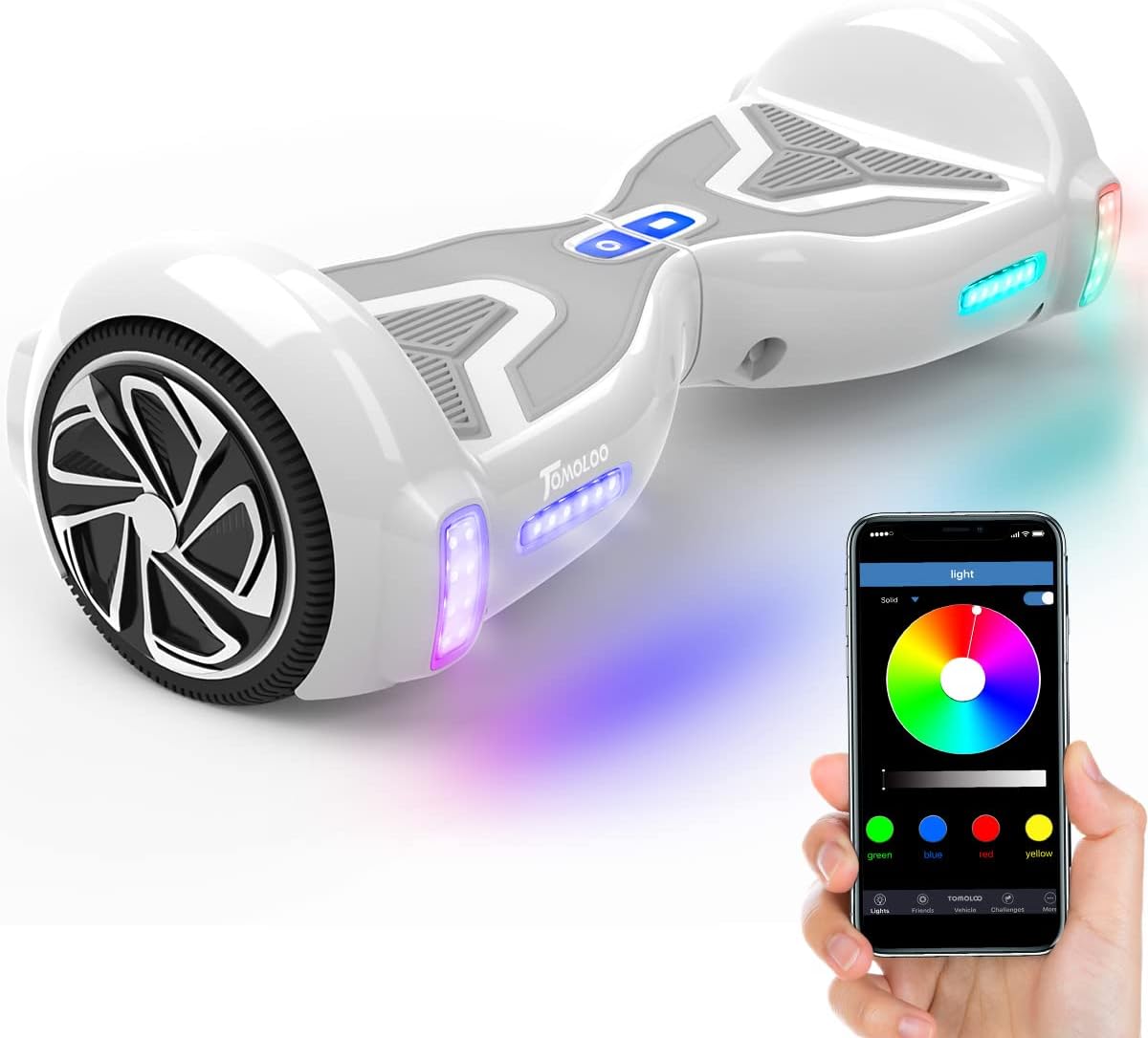 TOMOLOO Hoverboard with Bluetooth Speaker and LED Lights for Kids and Adults 6.5" Wheel Self-Balancing Scooter UL2272 Certified