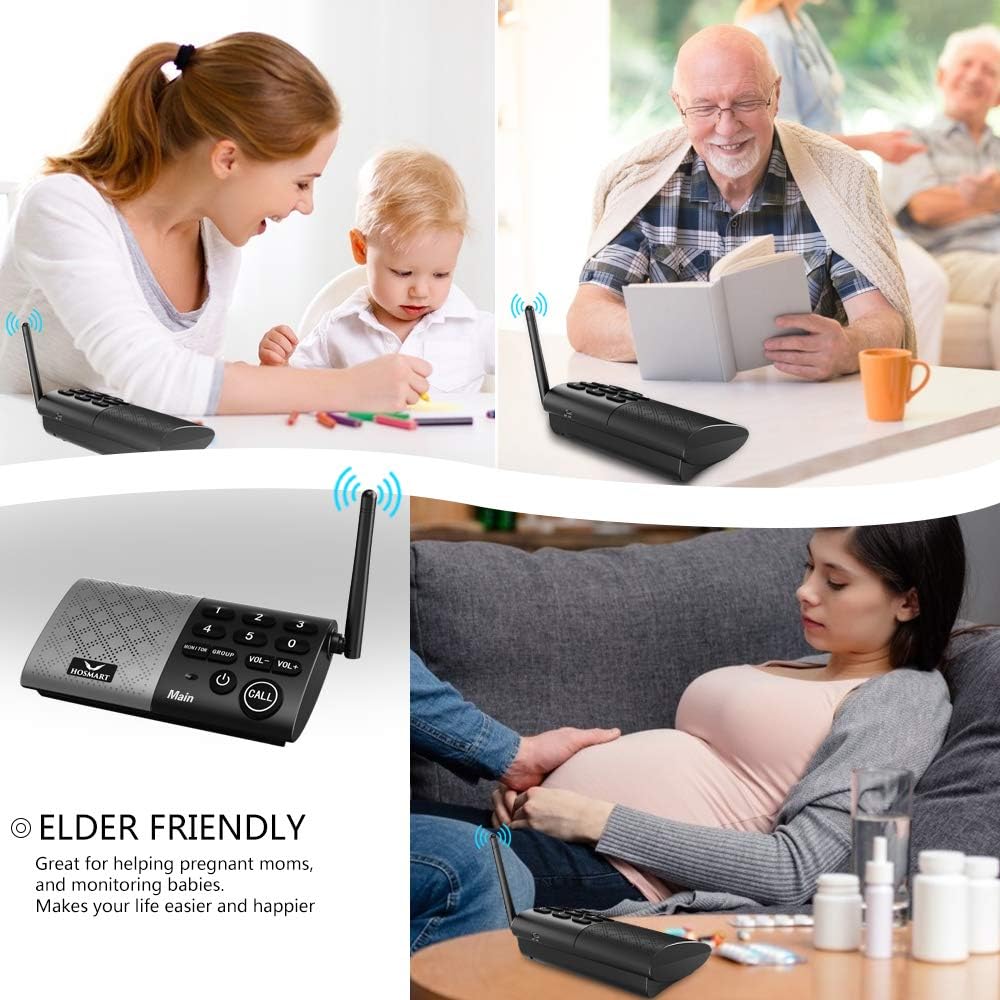 Hosmart Full Duplex Wireless Intercom System Real Time, Two -Way Communication for Home and Office，Hands Free, Portable intercom, with Crystal Clear Sound, 1000 feet Range