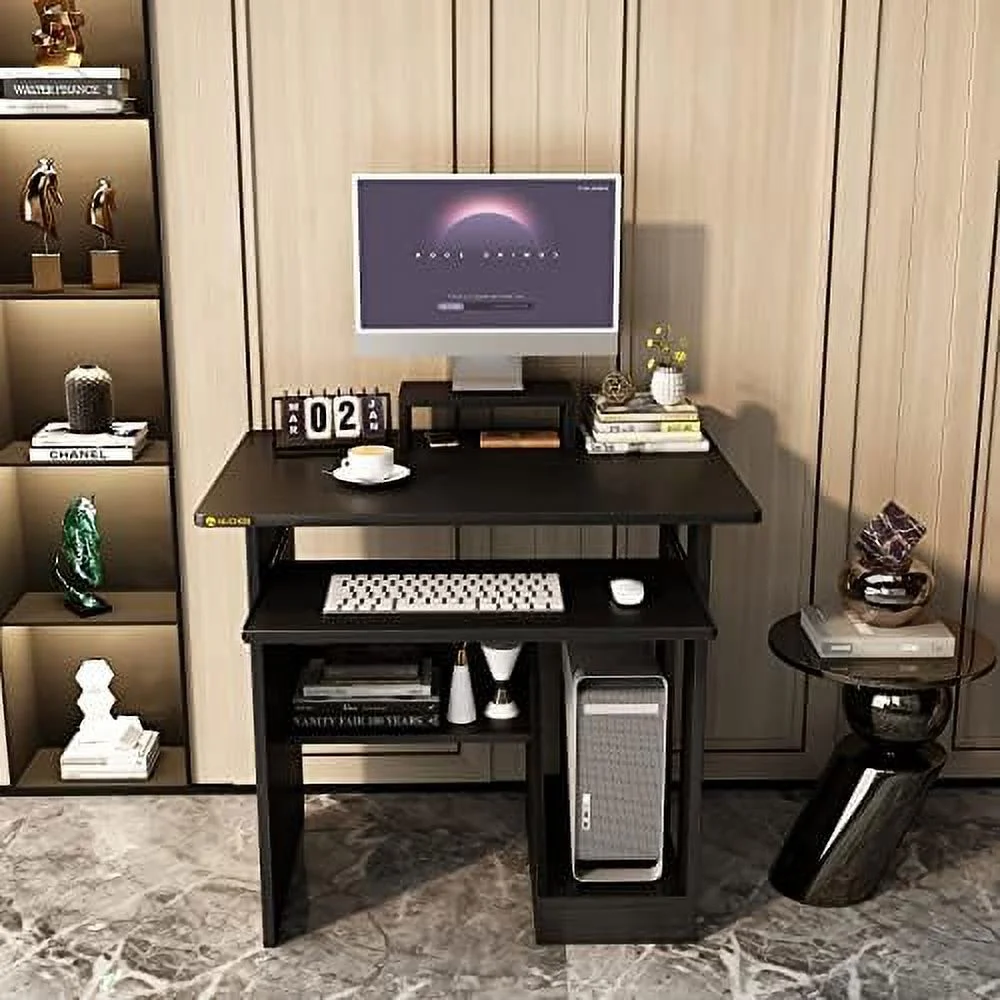 Small Computer Desk for  Office - Compact Desktop PC and Laptop Study Gaming Table with  Drawer  Shelves  and Keyboard Tray - Ideal for Small Spaces  Students