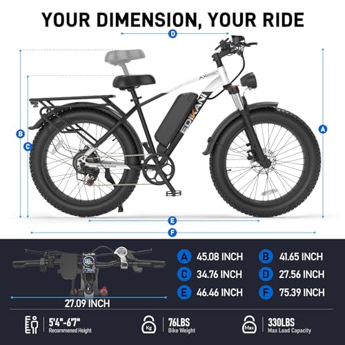 26" Electric Bike for Adults, 90 Miles 34MPH Fast E Bike for Men, Peak 1500W Fat Tire Ebike for Adults Electric with 48V 864WH Removable Battery, ON/Off Road E Bicycle with Brake Light