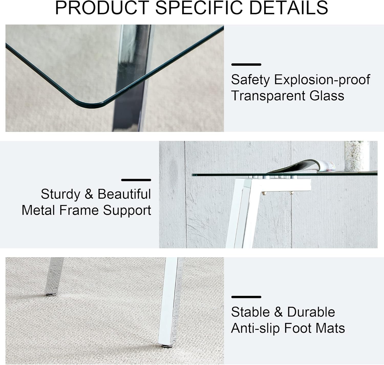 Modern Minimalist Rectangular Glass Dining Table | 0.31" Tempered Glass Top | Silver Metal Legs | Versatile Writing Desk | Easy Assembly