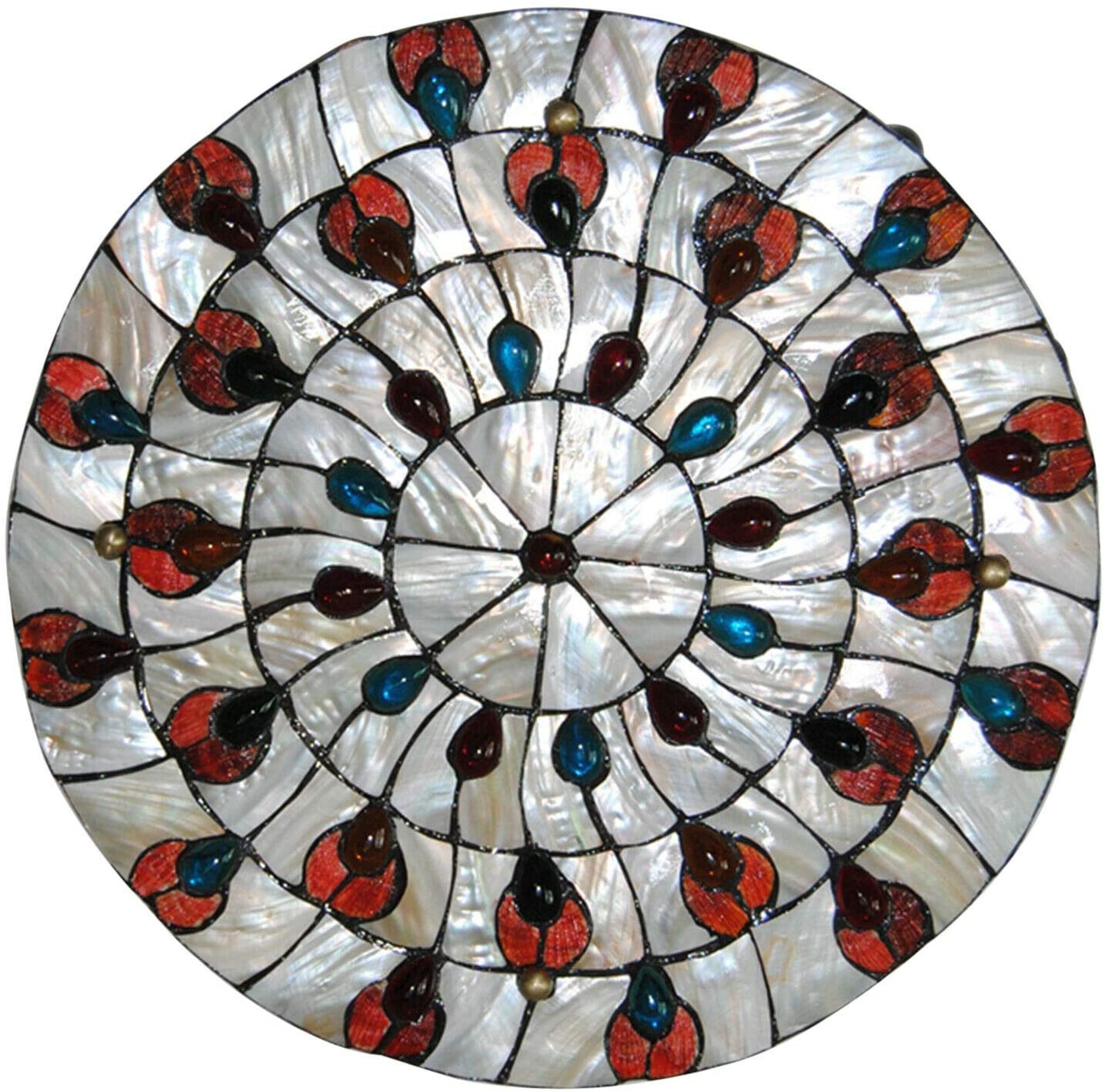 TFCFL Vintage Tiffany Ceiling Light, 20 Inch Flush Mount Stained Glass Hand-Made Art Deco Chandelier Lamp Fixture with Peacock Tail Painting Shade