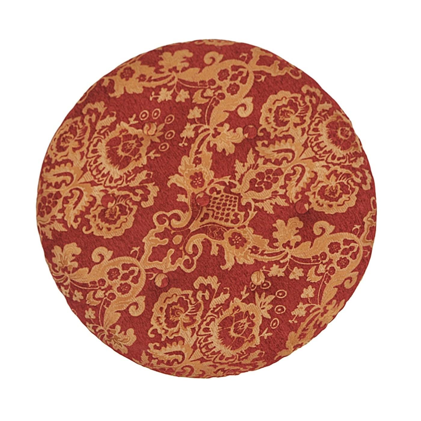 Vienna 24x22 Jacquard Decorative Round Ottoman Footstool (Red u0026 Gold)