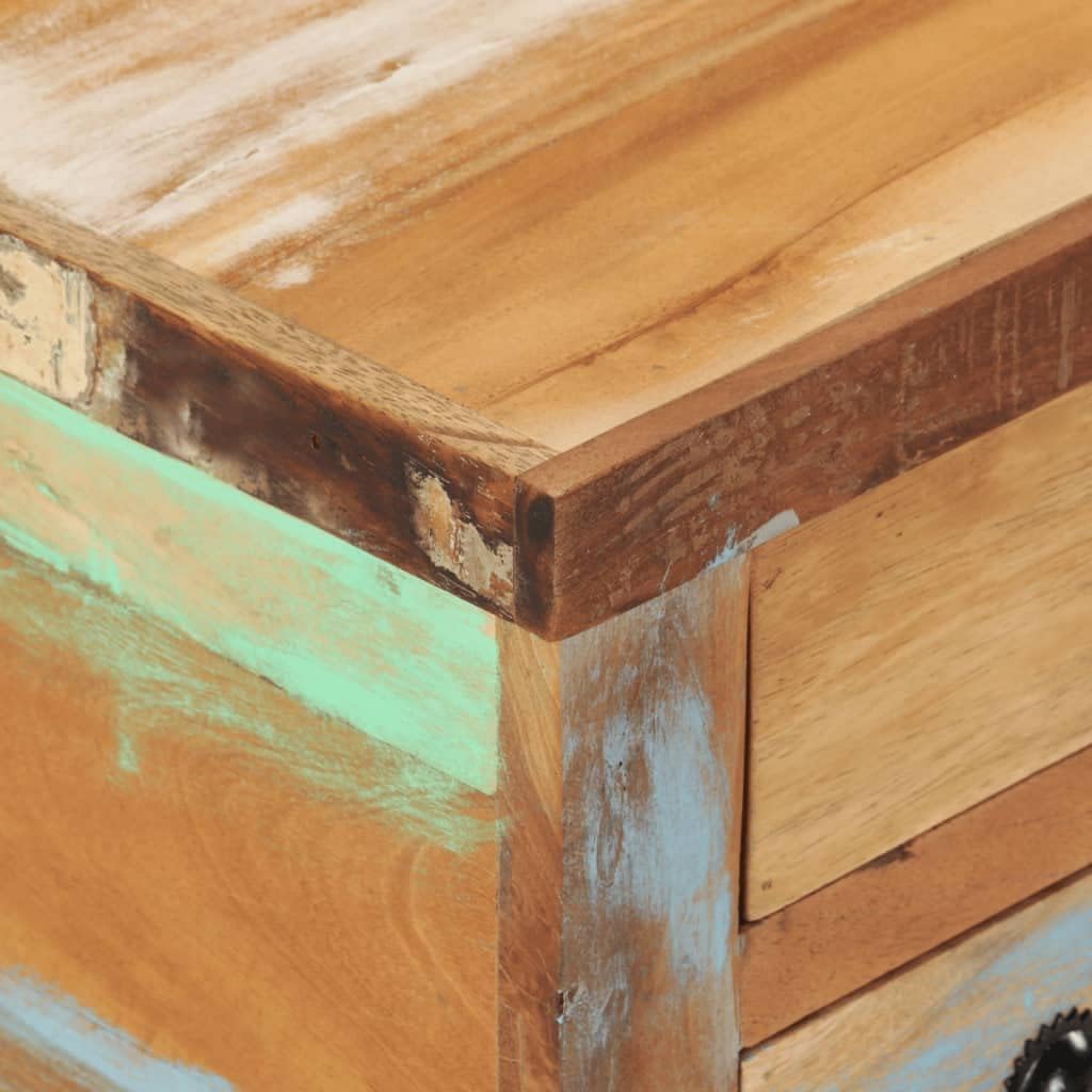 vidaXL Brown Multicolor Reclaimed Wood Coffee Table | Square Design with Large Storage Compartment | Equipped with 5 Drawers | Polished, Painted, Lacquered Finish | Ideal as End or Side Table