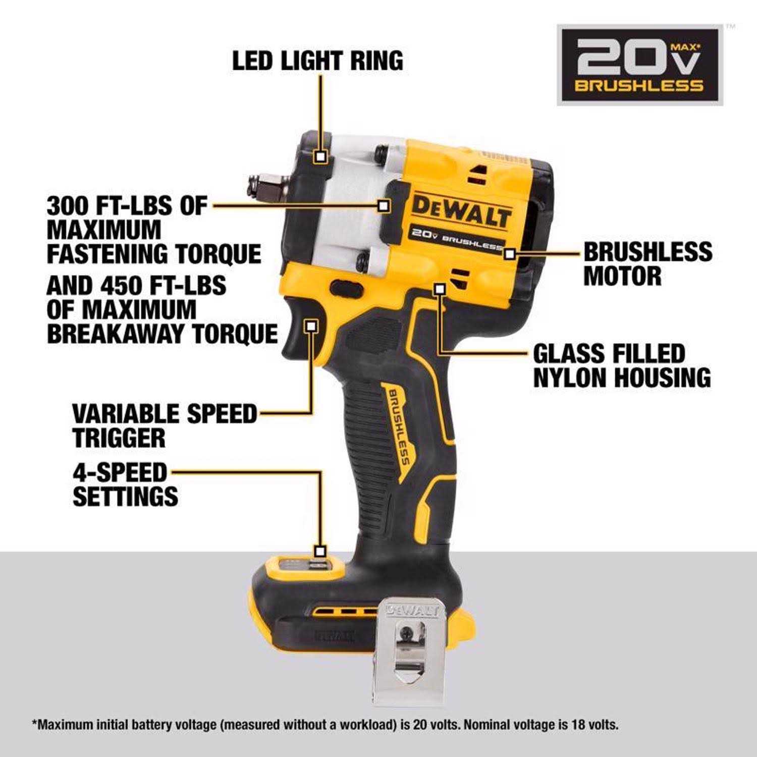 Dewalt ATOMIC 20V MAX* 3/8 in. Cordless Impact Wrench with Hog Ring DCF923B - Shop Hardware Tools Online Store