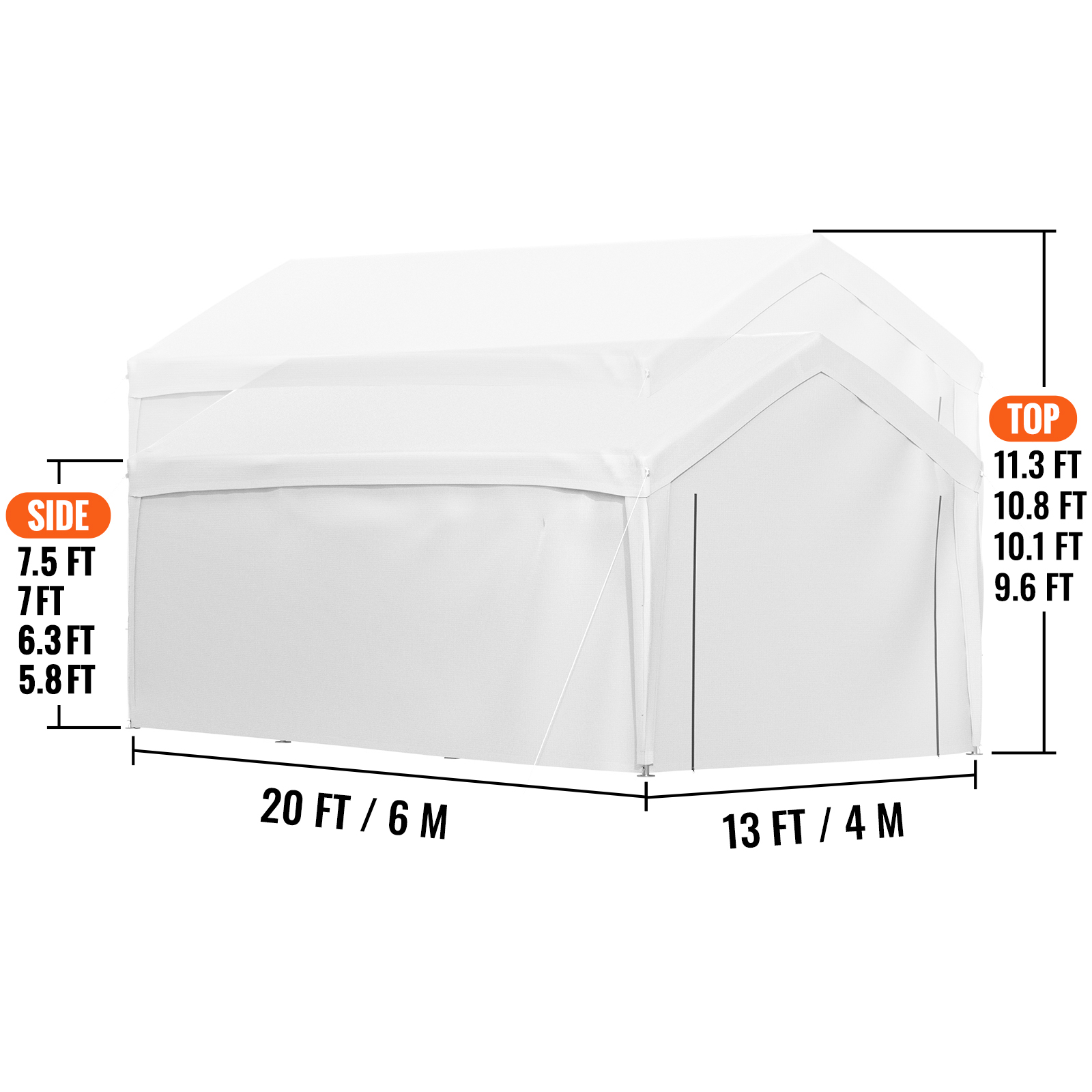 BENTISIM Carport Canopy Car Shelter Tent 13 x 20ft with 8 Legs and Sidewalls White