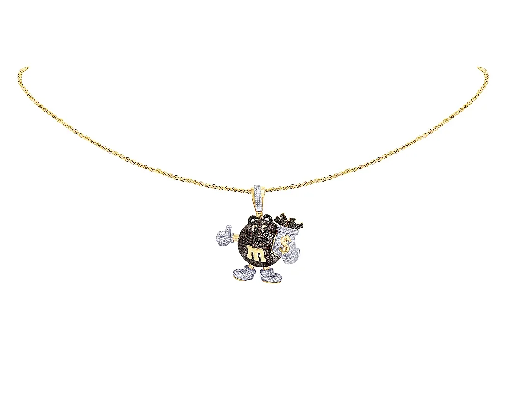 Mens Real Red Diamond Money Bag Dollar Pendant 10K Yellow Gold 2" 3.75CT