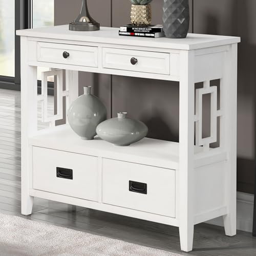 36" Console Table for Entryway Sofa Tables Narrow Long w/ 4 Drawers & 1 Storage Shelf,Farmhouse Accent Table Coffee Foyer Table Buffet Sideboard Credenza for Entry Way, Hallway, Living Room,Brown
