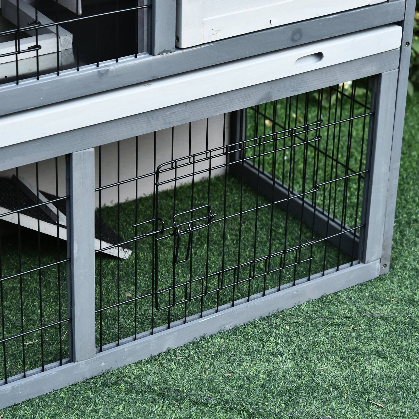 PawHut 2-Tier Wooden Rabbit Hutch with Upper House Area and Lower Play Area with Cage - Great for Bunnies/Small Animals