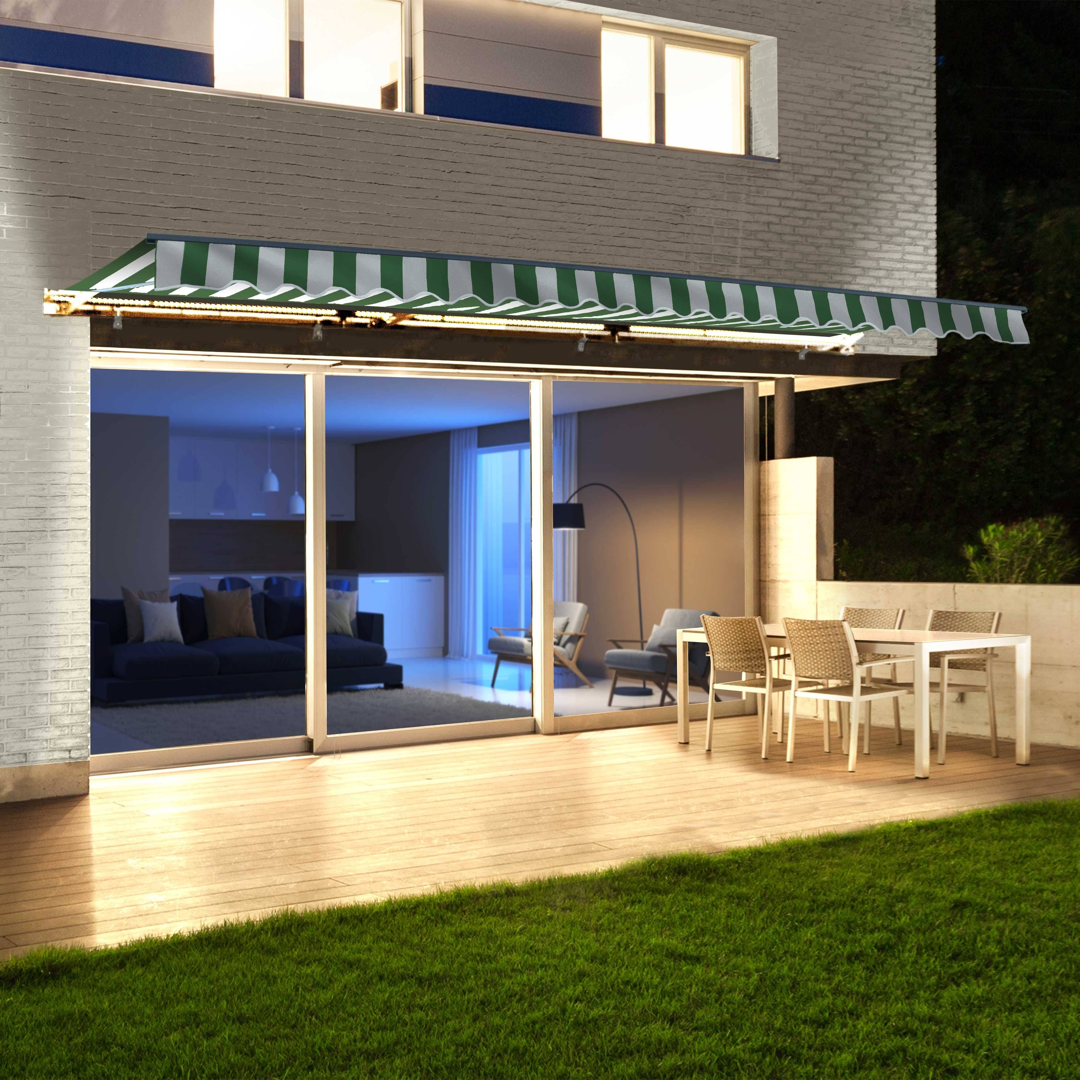 Aleko AWCL12X10GRWT00 Motorized LED Half Cassette Retractable Awning 12 x 10 Feet, Green/White
