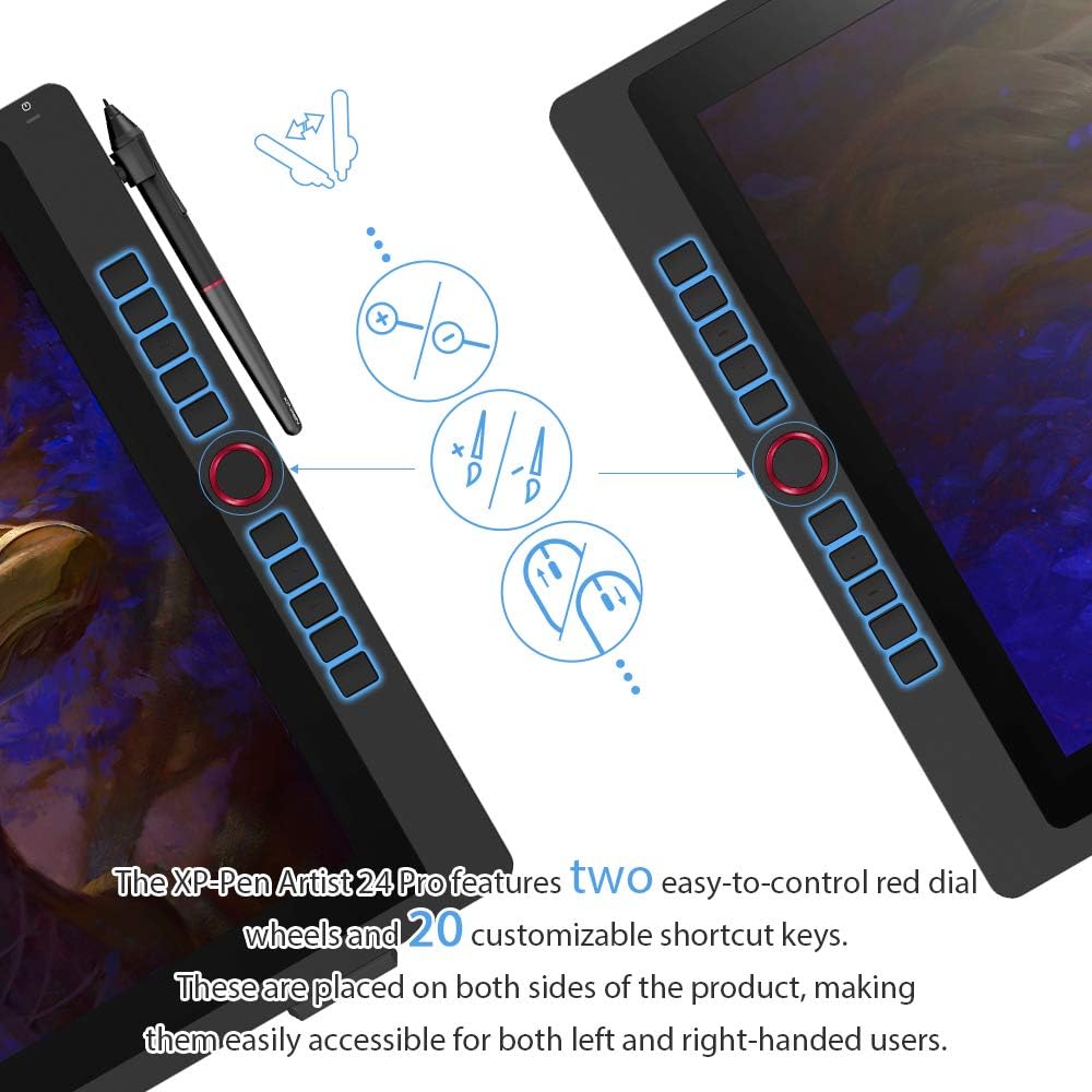 Drawing Monitor XP-PEN Artist24 Pro Pen Display 23.8-inch Working Area 2K QHD Drawing Display Tilt Supported Graphics Tablet with Screen