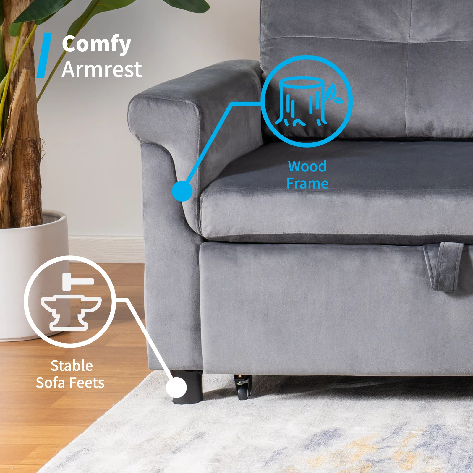 Mjkone Reversible Sectional Sofa Couch with Storage Chaise, Modern Dutch Velvet L-Shaped Sleeper Sofa 3-Seat Couches Sectional with Reversible Chaise (Light Gray)