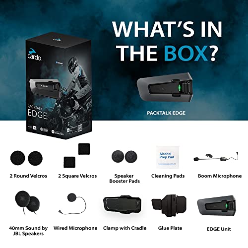 Cardo PACKTALK Edge Motorcycle Bluetooth Communication System Headset Intercom - Single Pack, Black