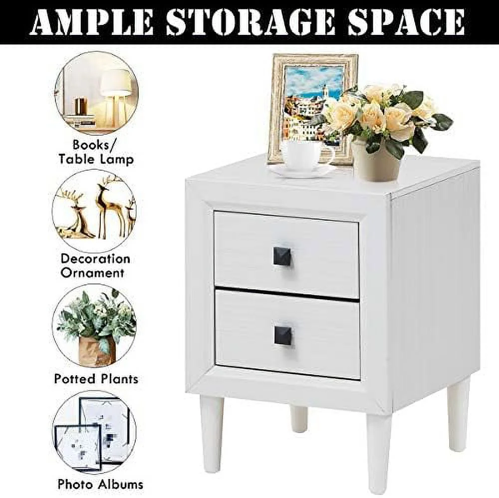 Nightstand with Drawer Set of 2  Fully-Assembled 2-Drawer Bedside Tables with Solid Wood Legs for Bedroom  Modern Night Stand Side Table for Small Space Living Room  Grey