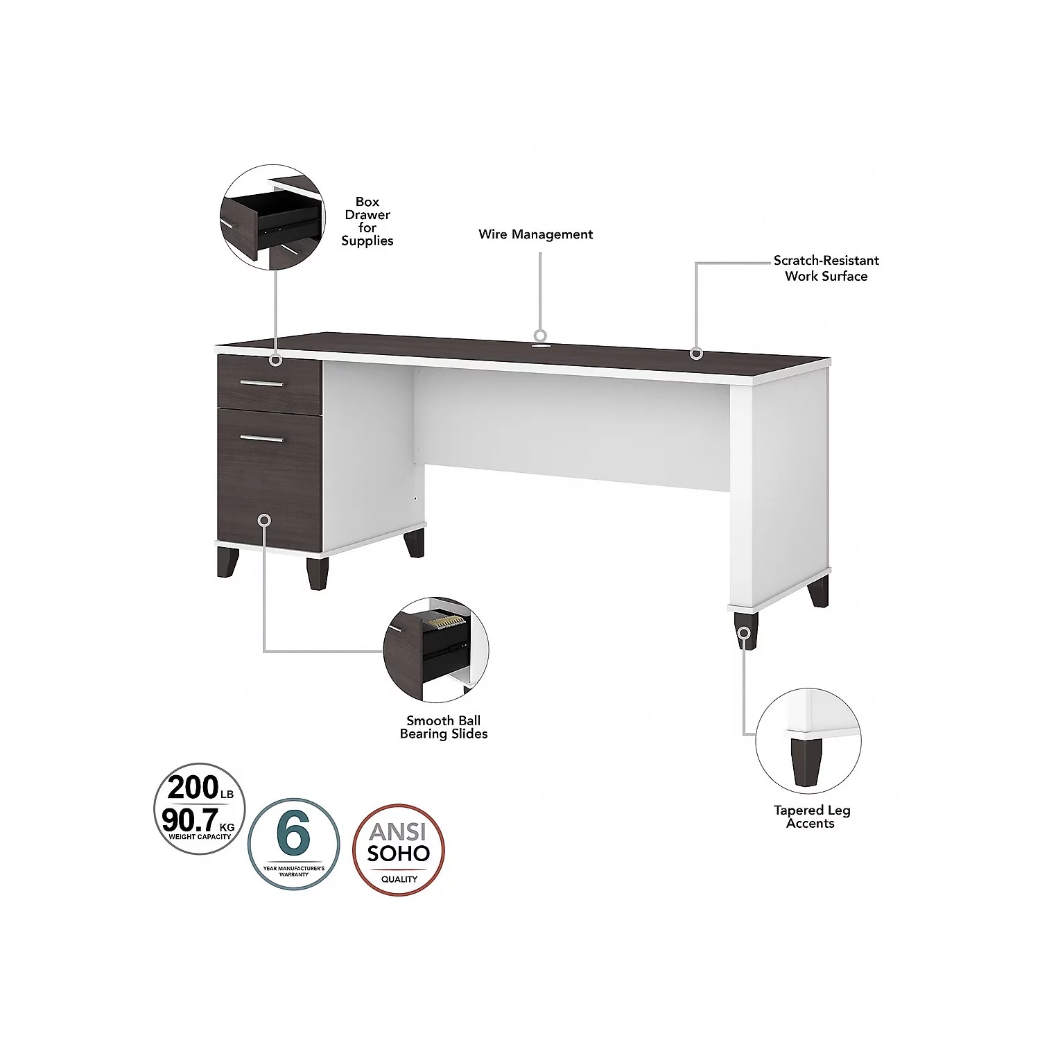 Somerset Sit to Stand L Desk Set with Bookcase in White/Gray - Engineered Wood