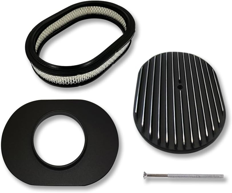 DEMOTOR PERFORMANCE Tall Finned Valve Cover W/O Hole for SBC 327 350 Chevy & 12" Oval Full Finned Air Cleaner Dress Up Kit Black