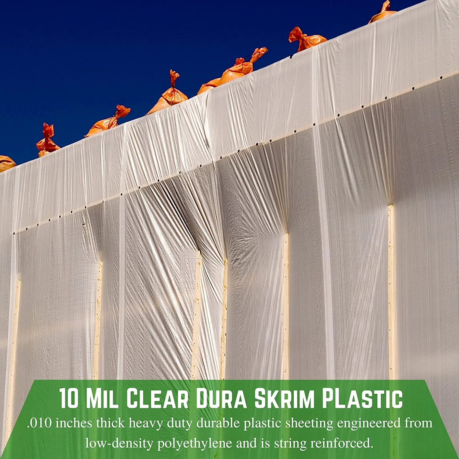 Farm Plastic Supply - Dura Skrim String Reinforced Clear Plastic Sheeting - 10 Mil - (40' x 45') - UV-Rated Extra Heavy Duty Poly Film Tear Resistant, Vapor Barrier Polyethylene Roll for Construction
