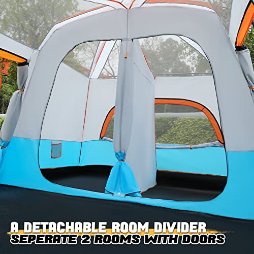 MoNiBloom 5-8 Person Tent for Camping Extra Large Portable Cabin Huge Tent, Waterproof Windproof 1 Living Room and 2 Bedroom 181''Length Tent with Carry Bag for Outdoor Picnic Family Gathering, Coffee