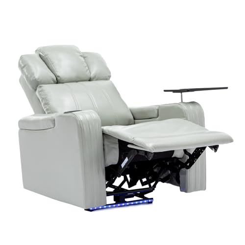 PU Electric Recliner Chair with Cooling Cup Holder Bluetooth Speaker LED Lights USB Ports Tray Table and Arm Storage Theater Seating for Home (Black)